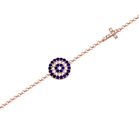 Big Eye and Cross Bracelet in Rose Gold