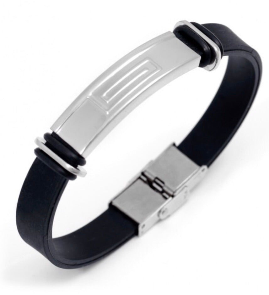 Stainless Steel Greek Key Rubber Men’s Bracelet