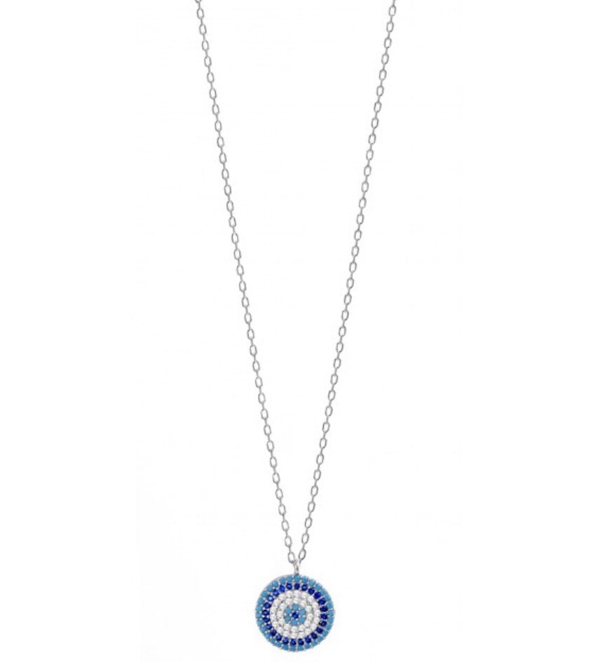Greek Blue Evil Eye Necklace in Sterling Silver