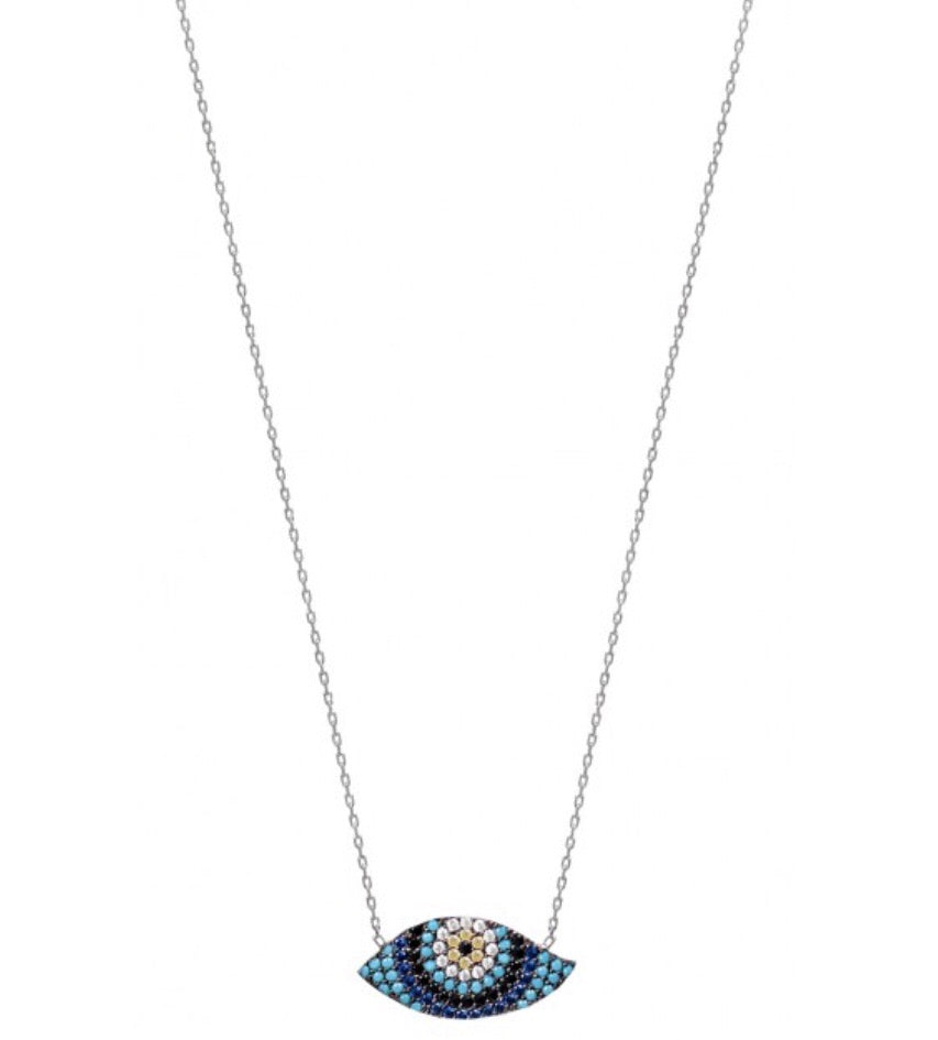 Zakynthos Evil Eye Necklace in Sterling Silver