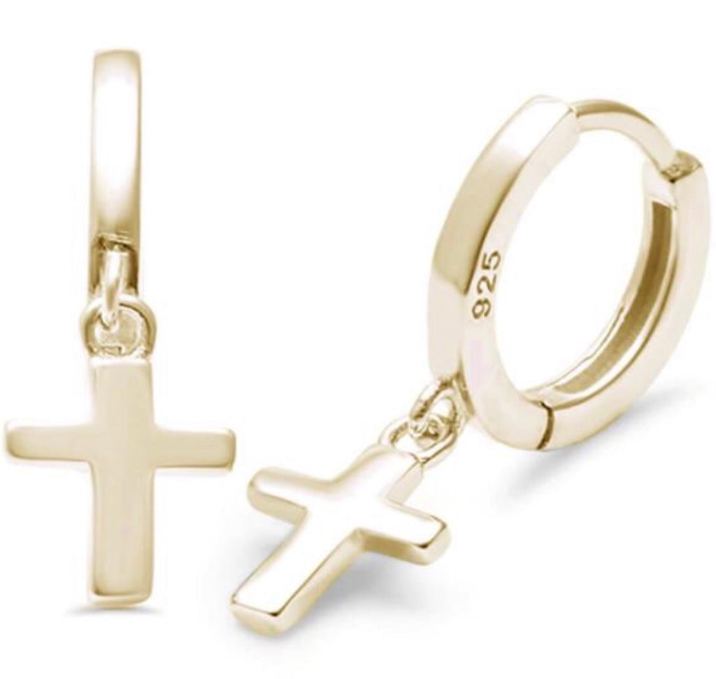 Cross Drop Earrings in Gold