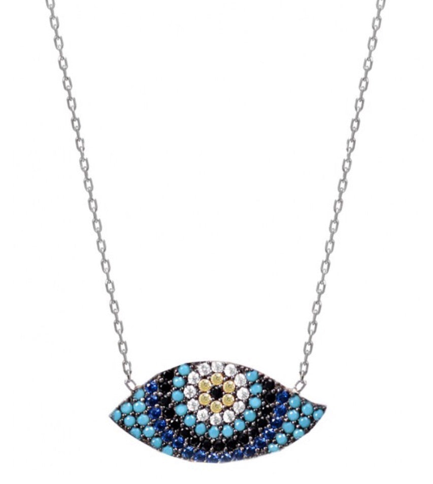 Zakynthos Evil Eye Necklace in Sterling Silver
