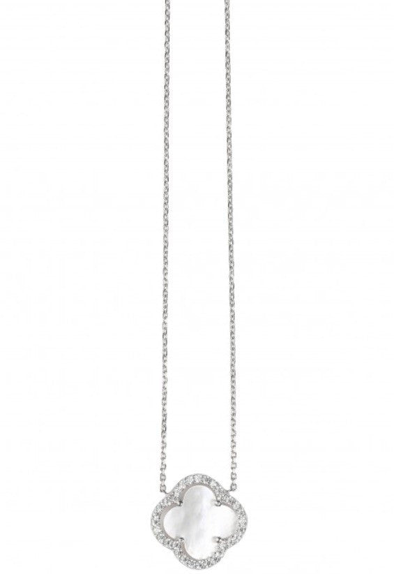 Summer Diamond Necklace with Mother of Pearl Clover in Sterling Silver