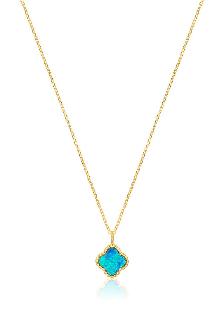 Mini Opalite Clover Necklace in Blue/Gold