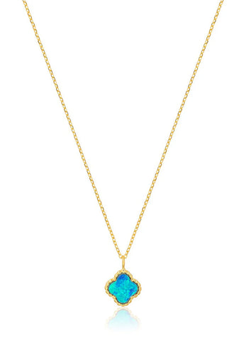 Mini Opalite Clover Necklace in Blue/Gold