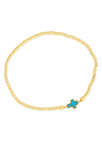Mini Turquoise Cross Beaded Bracelet in Gold