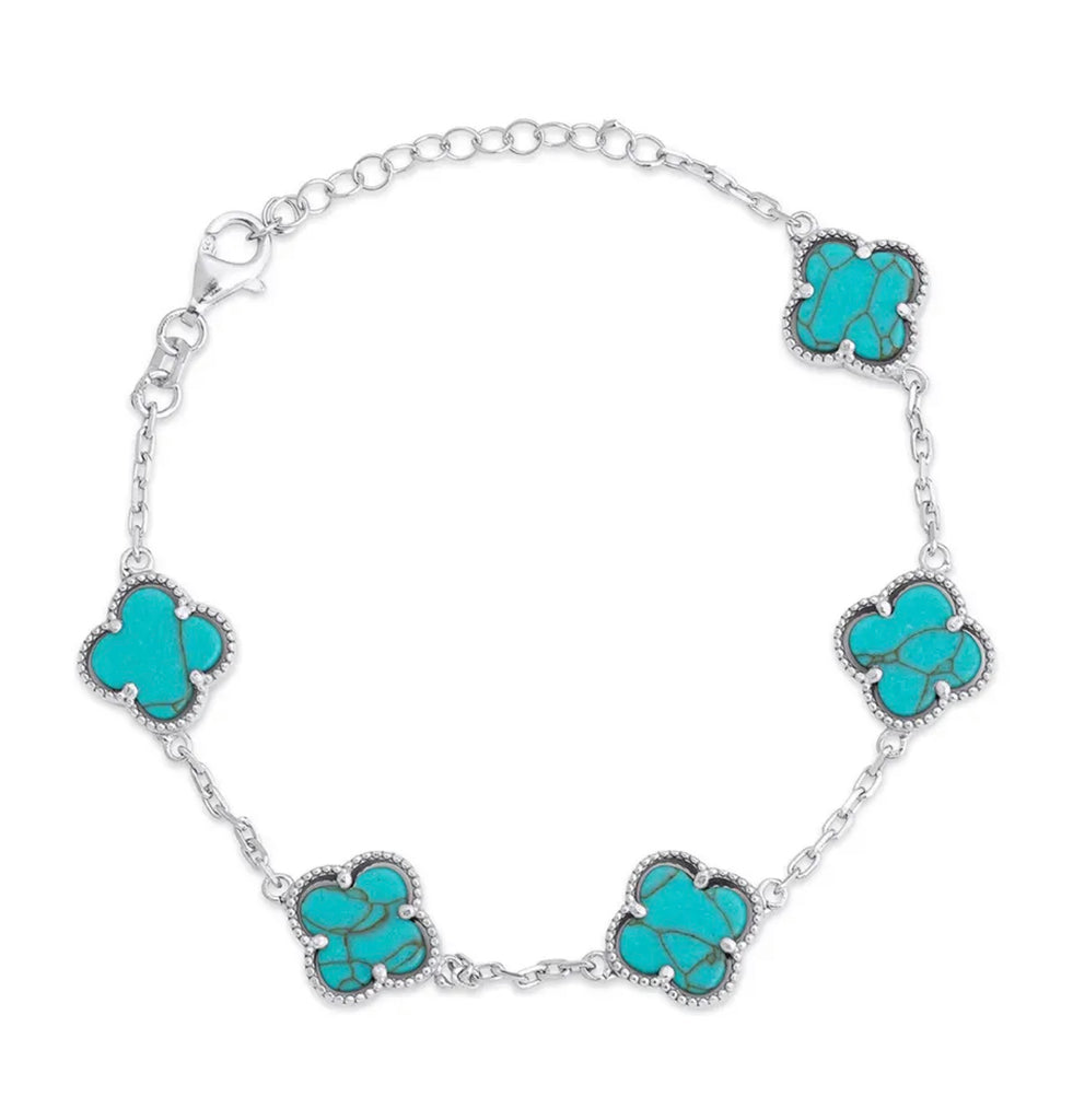 Turquoise Five Clover Bracelet in Silver