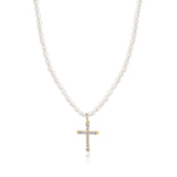 Pearl Cross Necklace in Gold