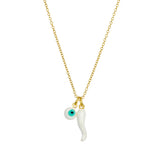 Cornicello Necklace with White Horn and Eye in Gold
