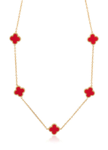 Clara Clover Necklace in Red/Gold