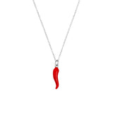 Red Cornicello Necklace in Silver