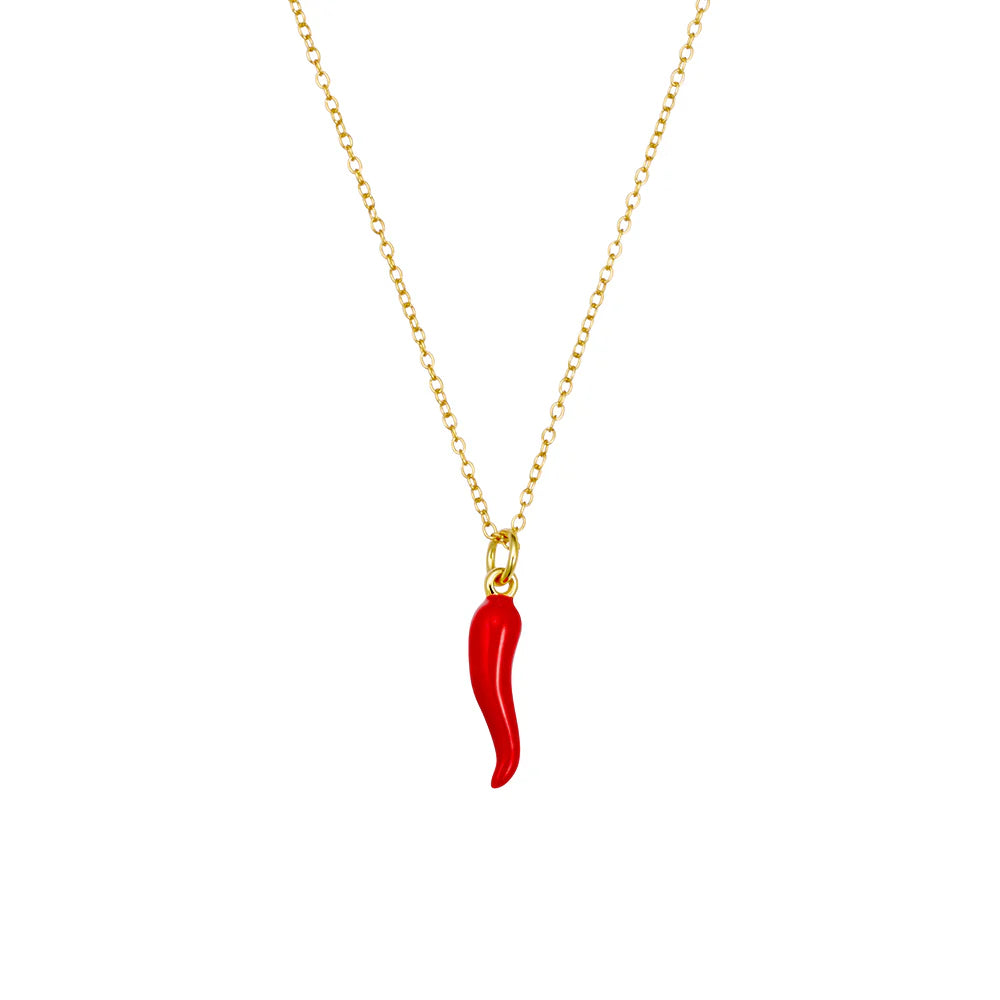 Red Cornicello Necklace in Gold