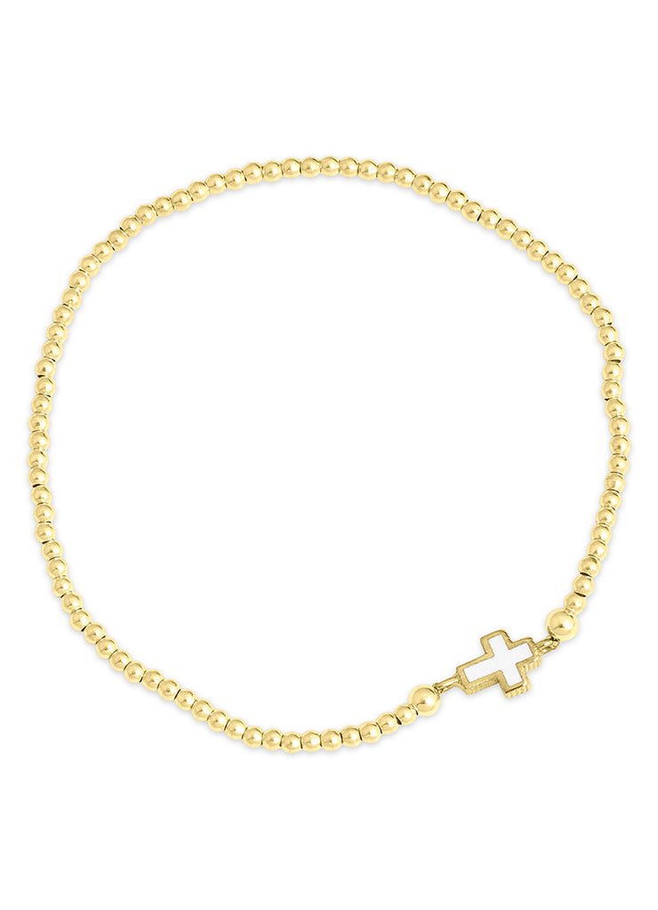 Mini White Cross Beaded Bracelet in Gold
