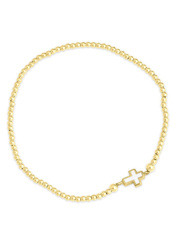 Mini White Cross Beaded Bracelet in Gold