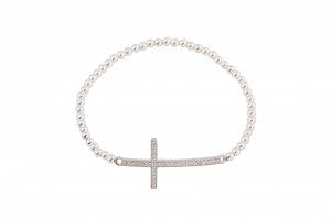 Big Cross on Beaded Bracelet in Rose Gold