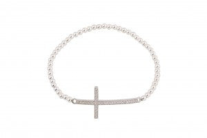 Big Cross on Beaded Bracelet in Sterling Silver