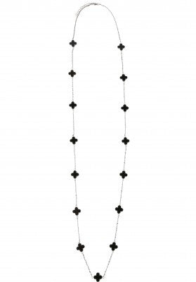 Black Clover Long Necklace in Stainless Steel