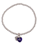 Love Heart Dark Blue Eye Beaded Bracelet in Gold