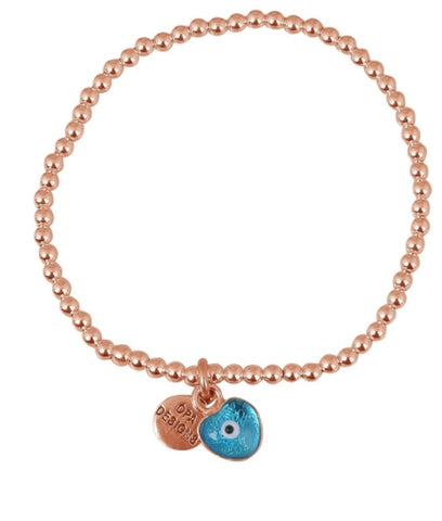 Love Heart Light Blue Eye Beaded Bracelet in Rose Gold