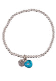 Love Heart Light Blue Eye Beaded Bracelet in Sterling Silver