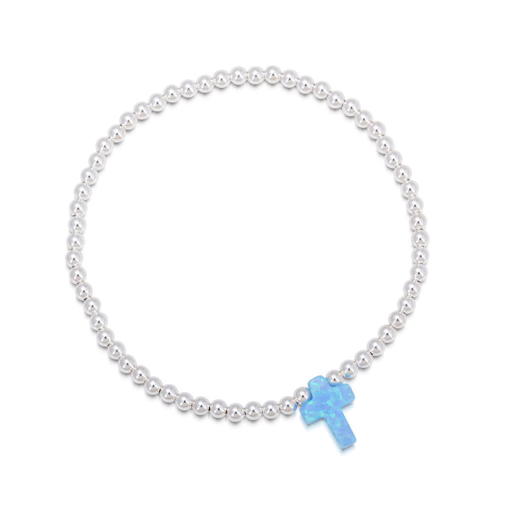 Opalite Cross Beaded Bracelet in Rose Gold