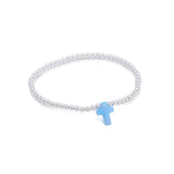 Opalite Cross Beaded Bracelet in Sterling Silver