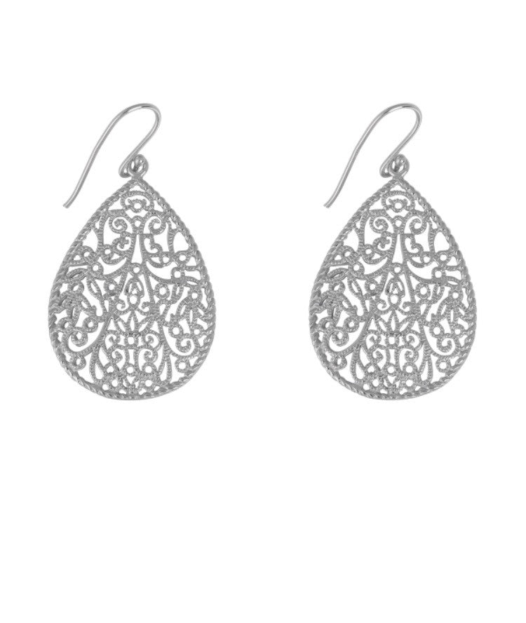 Teardrop Ornate Earrings in Sterling Silver