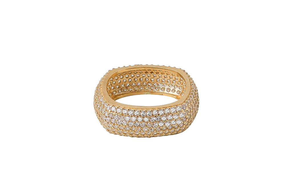 Square Cross Diamonte Ring in Gold