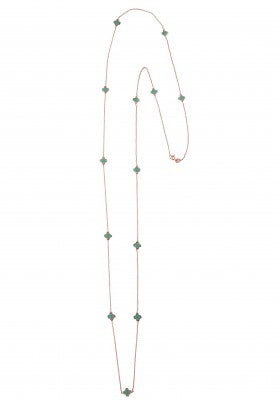 Turquoise Clover Long Necklace in Rose Gold