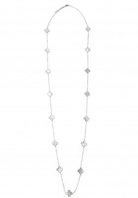 White Clover Long Necklace in Stainless Steel