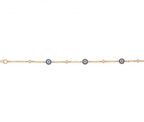 Three Eye and Three Diamond Bracelet in Gold