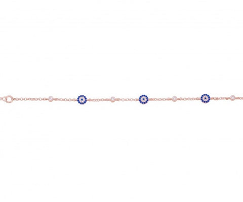 Three Eye and Three Diamond Bracelet in Rose Gold