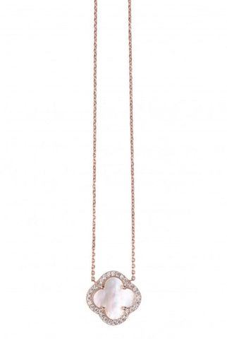 Summer Diamond Necklace with Mother of Pearl Clover in Rose Gold