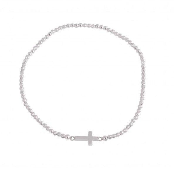 Mini Side Cross Beaded Bracelet in Sterling Silver