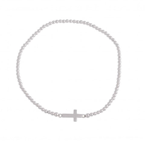Mini Side Cross Beaded Bracelet in Sterling Silver