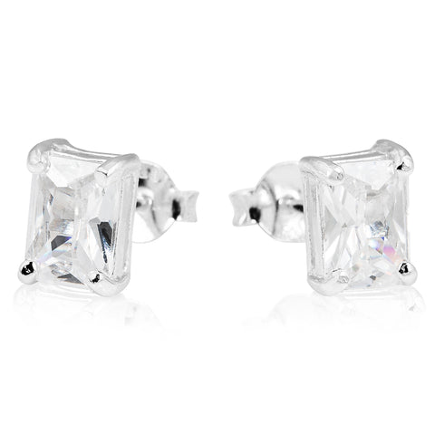 Rectangle Diamonte Stud Earrings in Silver