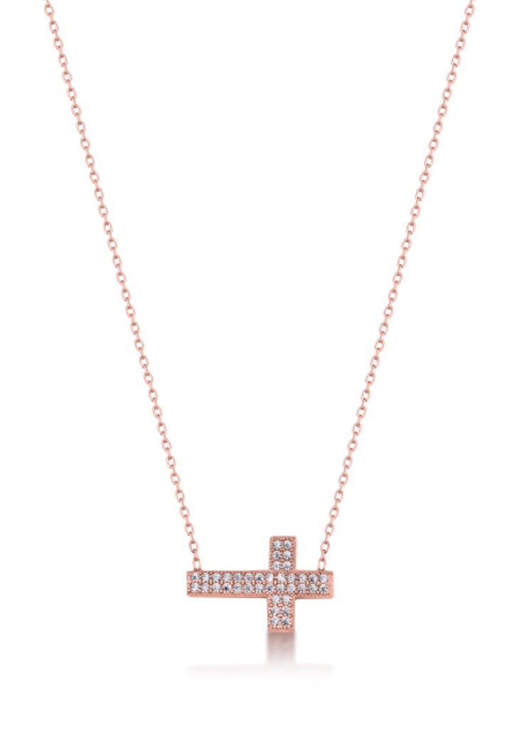 Side Cross Necklace in Rose Gold