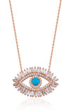 Baguette Evil Eye Necklace in Rose Gold