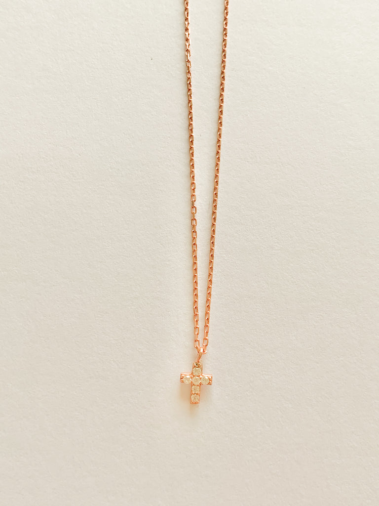 Mini Cross Necklace in Rose Gold