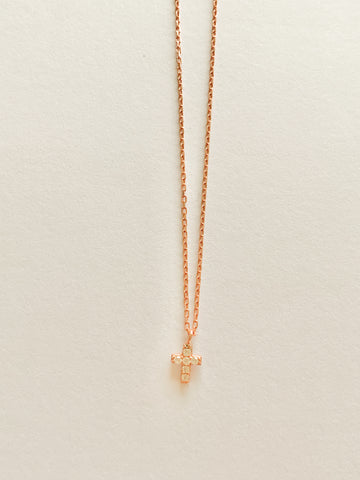 Mini Cross Necklace in Rose Gold