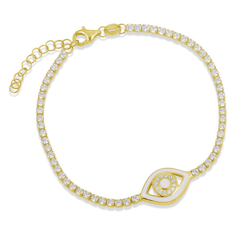 Athena Eye White Enamel Bracelet in Gold