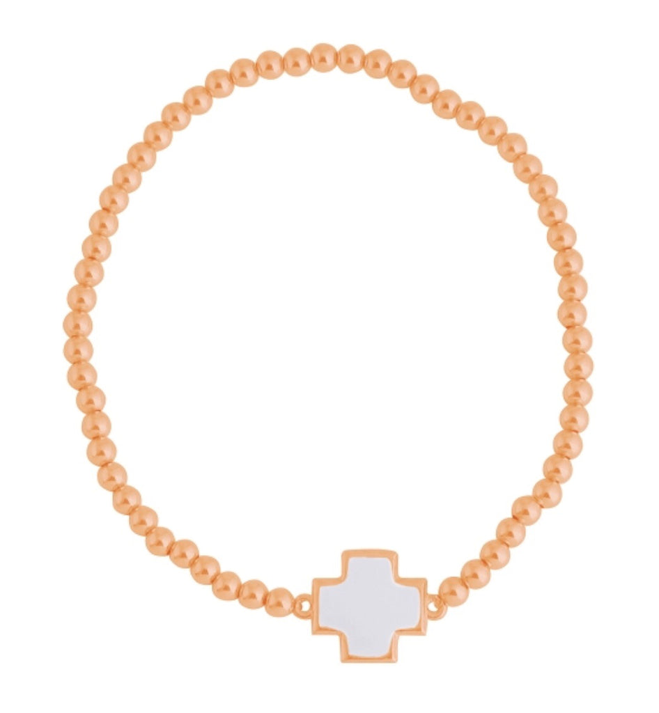 White Square Cross Beaded Bracelet in Rose Gold