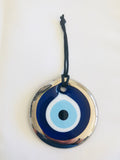 Evil Eye Glass Ornament with Silver Trim