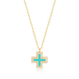 Tinos Island Turquoise Cross Necklace in Gold