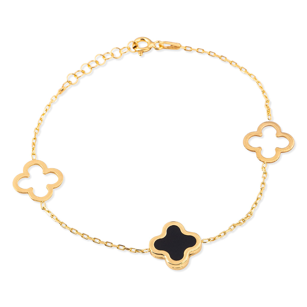 Ruby Three Clover Bracelet with Black in Gold