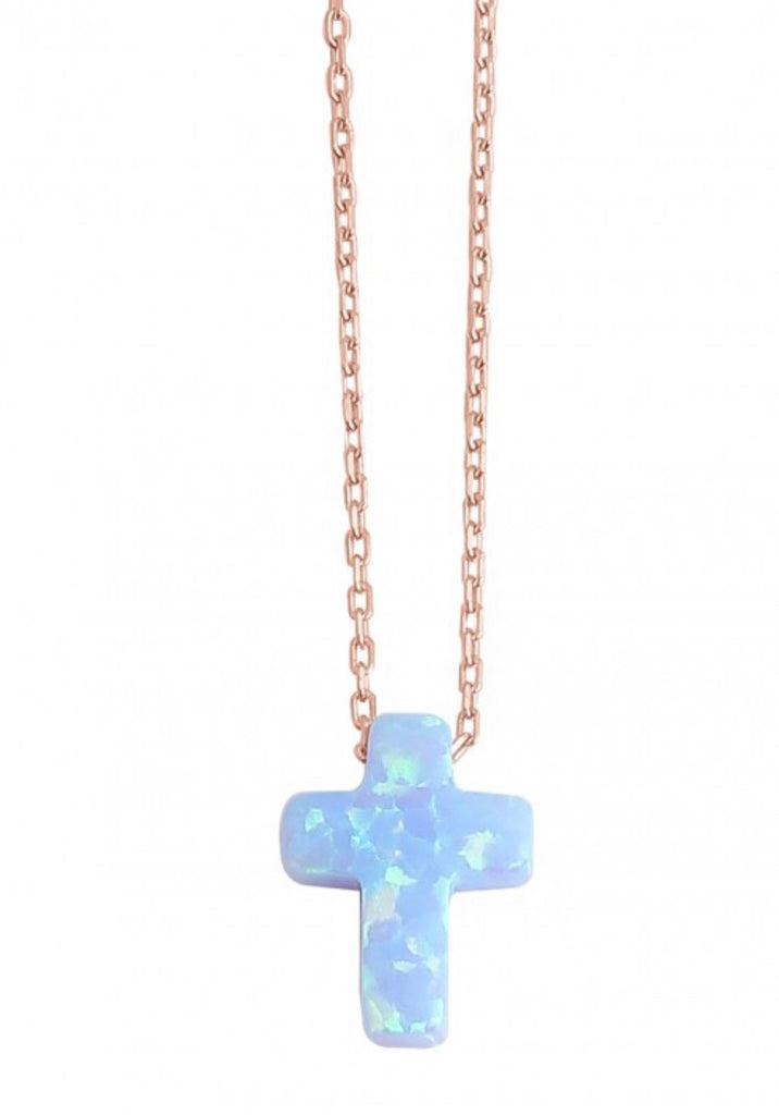 Cross Opalite Necklace in Rose Gold