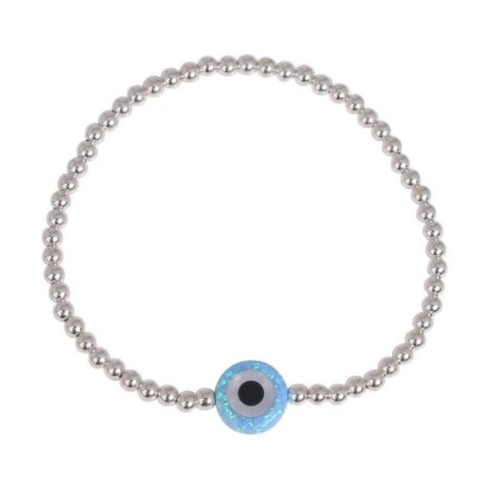 Round Opalite Eye Beaded Bracelet in Sterling Silver