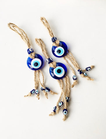 Evil Eye Glass Ornament with Jute