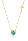 Turquoise Clover & Cross Necklace in Gold