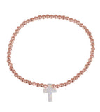 Opalite White Cross Beaded Bracelet in Rose Gold